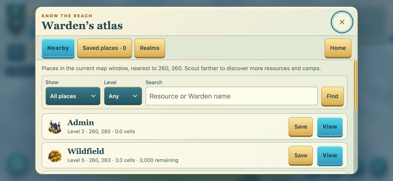 Empirewake screenshot 8: The Warden's atlas of nearby places